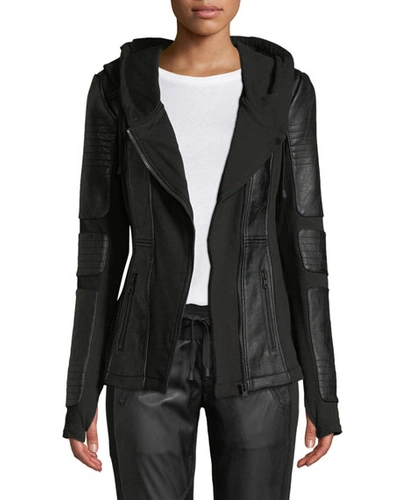 Shop Blanc Noir Asymmetrical Hooded Terry Moto Jacket In Black