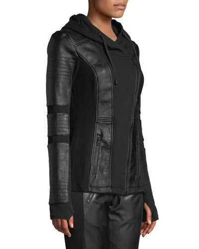 Shop Blanc Noir Asymmetrical Hooded Terry Moto Jacket In Black