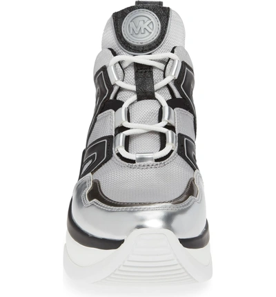 Shop Michael Michael Kors Olympia Sneaker In Silver/ Black Multi