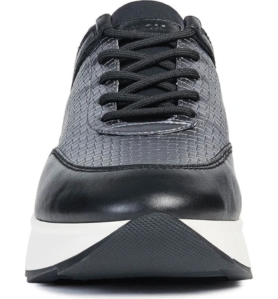 Shop Geox Gendry Embossed Wedge Sneaker In Black/ Gunmetal Leather