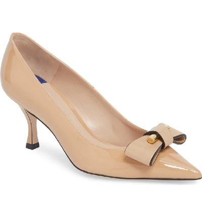 Shop Stuart Weitzman Belle Pointe Bow Pump In Adobe Cristal