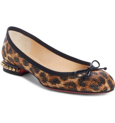 Shop Christian Louboutin La Massine Spike Flat In Leopard