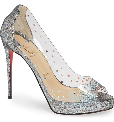 Shop Christian Louboutin Very Strass Embellished Peep Toe Pump In Silver