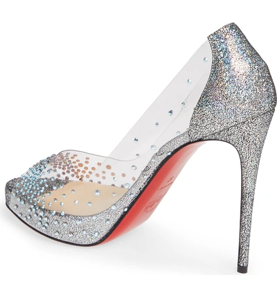 Shop Christian Louboutin Very Strass Embellished Peep Toe Pump In Silver