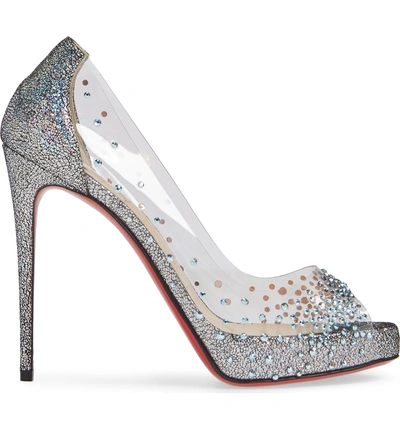 Shop Christian Louboutin Very Strass Embellished Peep Toe Pump In Silver