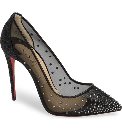 Shop Christian Louboutin Follies Strass Embellished Mesh Pump In Black