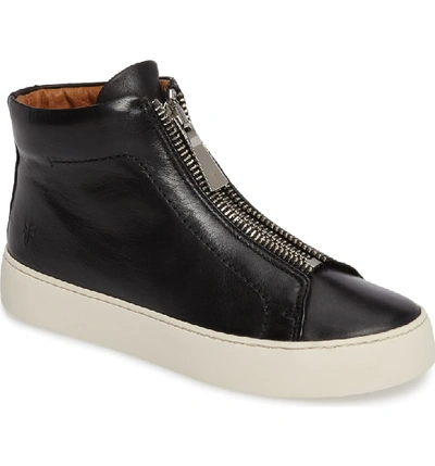 Shop Frye Lena Zip High Top Sneaker In Black Leather