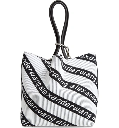 Shop Alexander Wang Small Roxy Logo Knit Jacquard Tote In Black/ White