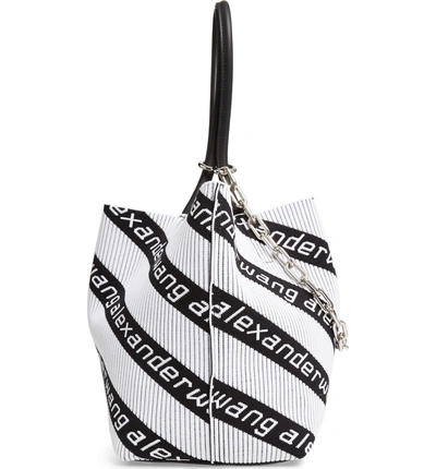 Shop Alexander Wang Small Roxy Logo Knit Jacquard Tote In Black/ White