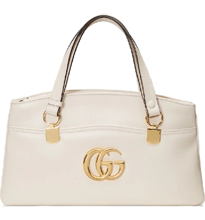 Shop Gucci Largeleather Top Handle Bag In Mystic White