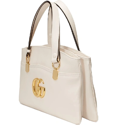 Shop Gucci Largeleather Top Handle Bag In Mystic White