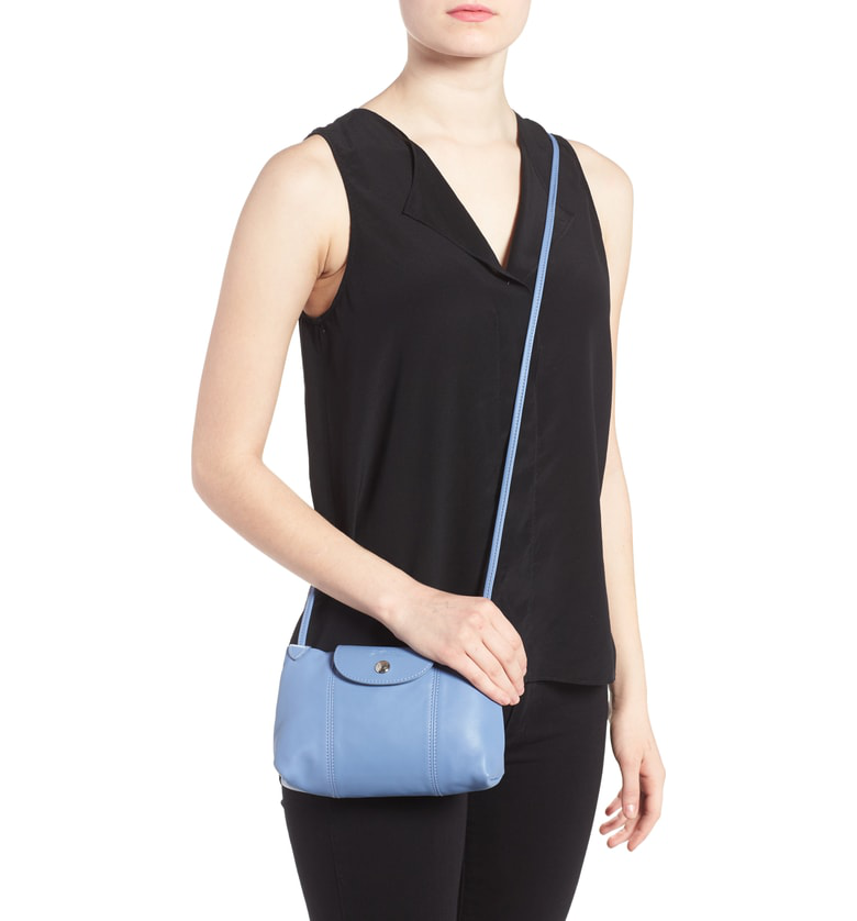 Longchamp Le Pliage Cuir Crossbody Bag Blue In Blue Mist ModeSens