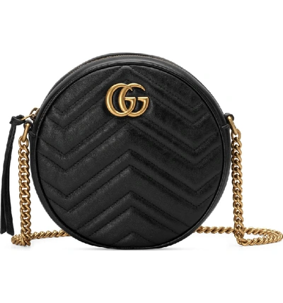 Shop Gucci Mini Gg Matelasse Round Leather Shoulder Bag In Nero