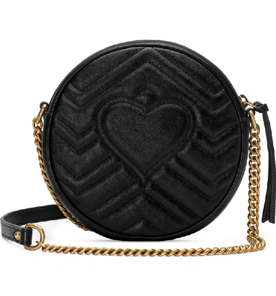 Shop Gucci Mini Gg Matelasse Round Leather Shoulder Bag In Nero