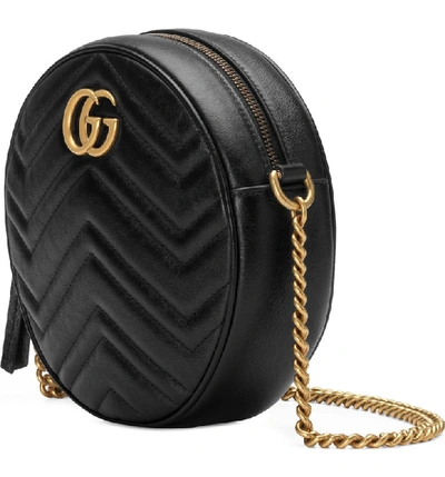 Shop Gucci Mini Gg Matelasse Round Leather Shoulder Bag In Nero