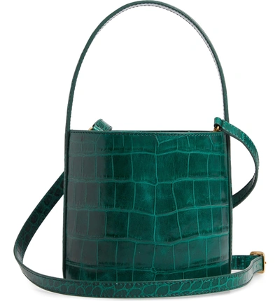 Shop Staud Bissett Croc Embossed Leather Bucket Bag - Green In Jade