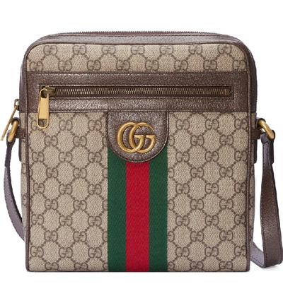 Shop Gucci Small Ophidia Gg Supreme Messenger Bag In Beige Ebony/ New Acero