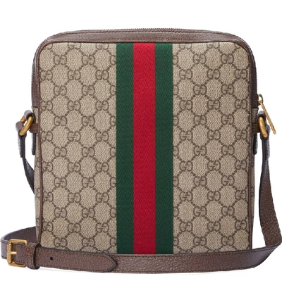 Shop Gucci Small Ophidia Gg Supreme Messenger Bag In Beige Ebony/ New Acero
