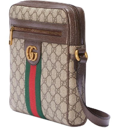 Shop Gucci Small Ophidia Gg Supreme Messenger Bag In Beige Ebony/ New Acero