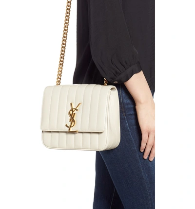 Shop Saint Laurent Medium Vicky Leather Crossbody Bag - Ivory In Cremasoft