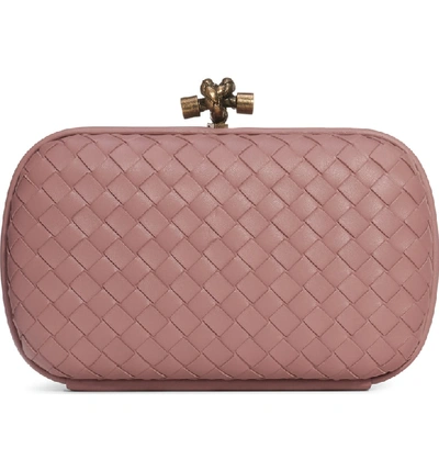 Shop Bottega Veneta Intrecciato Leather Knot Clutch In Deco Rose/ Deco Rose