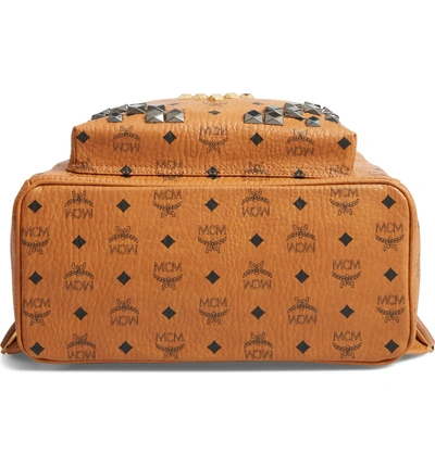 Shop Mcm Medium Stark - Visetos Studded Logo Backpack - Brown In Cognac