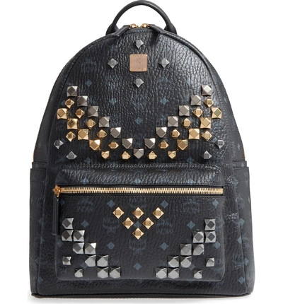 Shop Mcm Medium Stark - Visetos Studded Logo Backpack - Black
