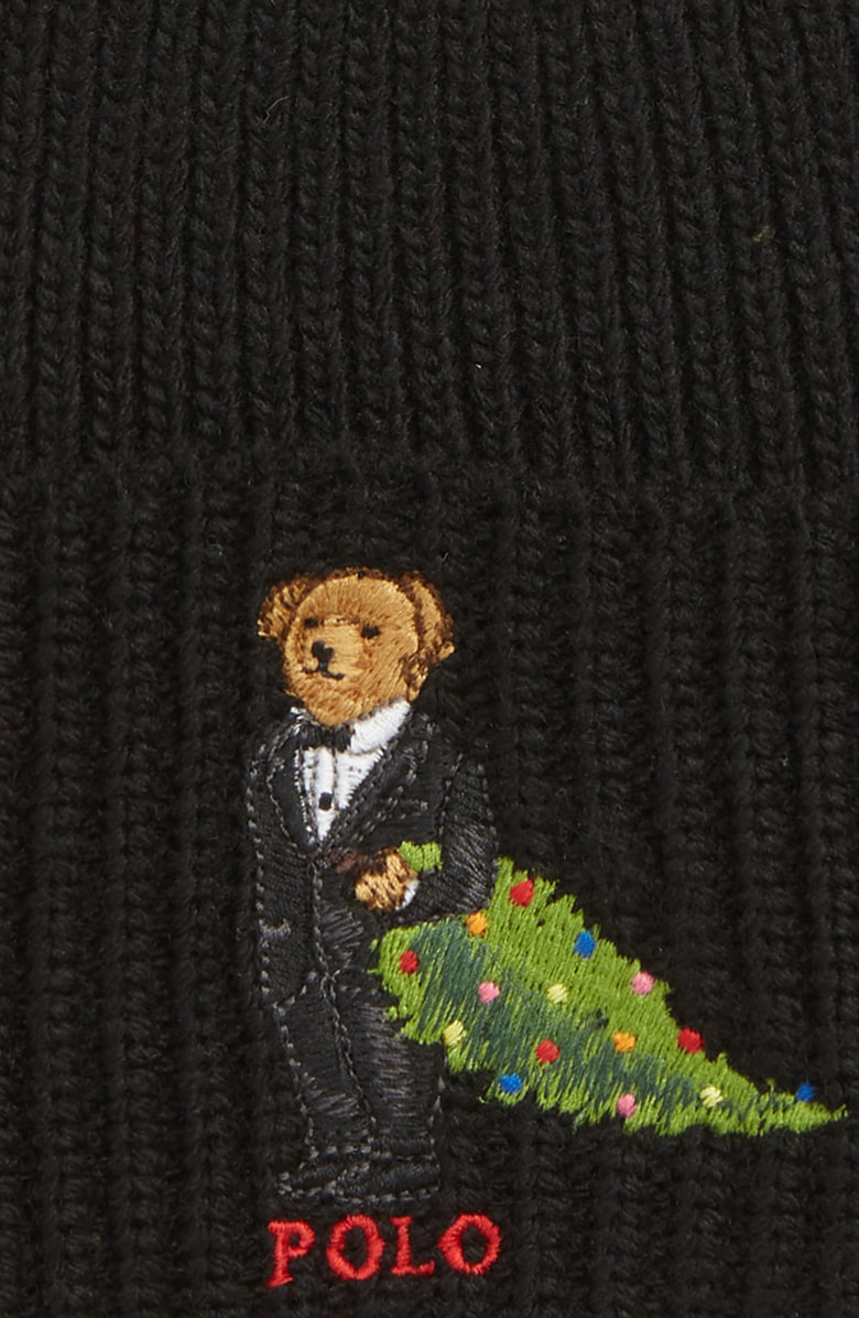 Polo Ralph Lauren Christmas Tree Bear Beanie Black Modesens