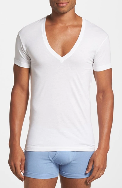 Shop 2(x)ist Slim Fit Pima Cotton Deep V-neck T-shirt In White