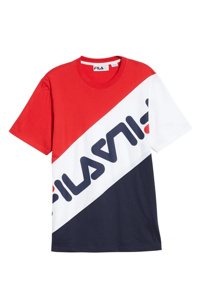 Shop Fila Rowan Colorblock Logo T-shirt In Peacoat/ White/ Chinese Red