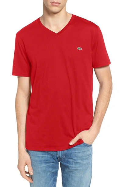 Shop Lacoste V-neck T-shirt In Red