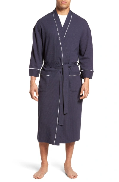 Majestic International Waffle Knit Robe In Navy