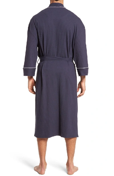 Majestic International Waffle Knit Robe In Navy
