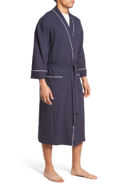 Majestic International Waffle Knit Robe In Navy