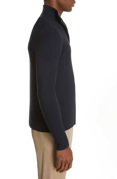Shop Norse Projects Fjord Quarter Zip Wool & Cotton Sweater In Dark Navy