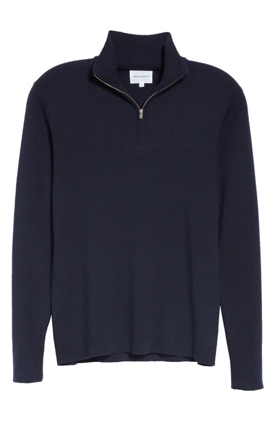 Shop Norse Projects Fjord Quarter Zip Wool & Cotton Sweater In Dark Navy