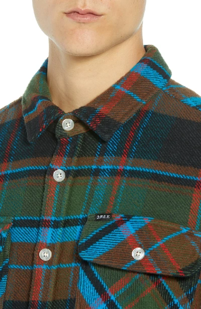 Shop Obey Homebound Heavy Plaid Flannel Shirt Jacket In Black Forrest Multi