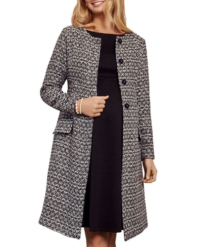 Shop Tiffany Rose Maternity Verity Collarless Button-front Boucle Coat In Gray