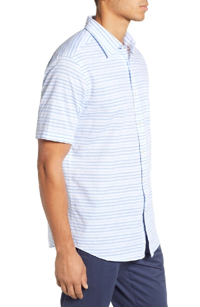 Shop Southern Tide Ocean View Regular Fit Stripe Sport Shirt In Marina