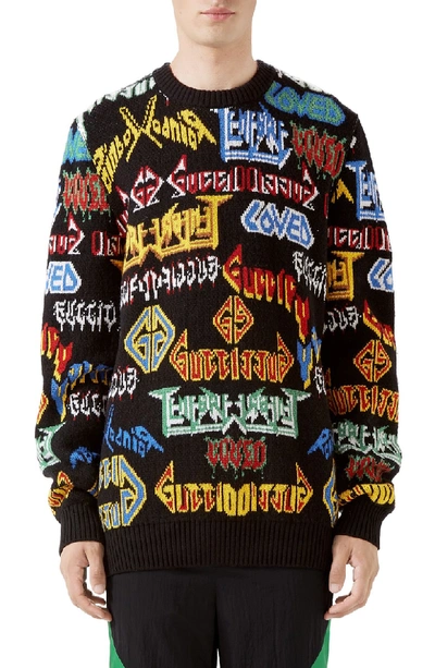 Shop Gucci Black Sabbath Wool Sweater In Black Multi