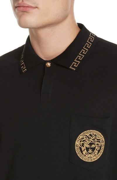 Shop Versace Medusa Face Polo In Black Gold