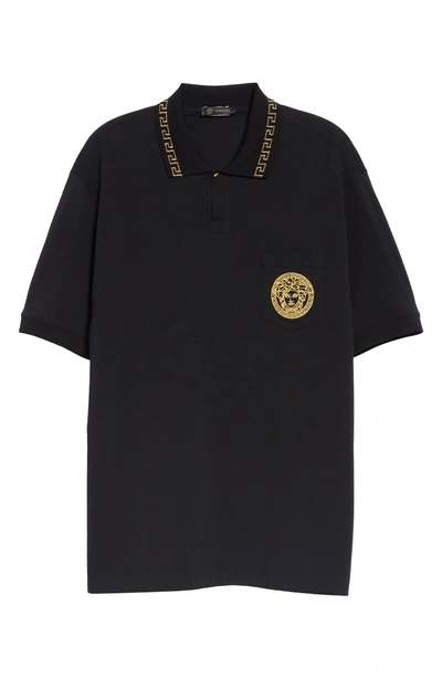 Shop Versace Medusa Face Polo In Black Gold