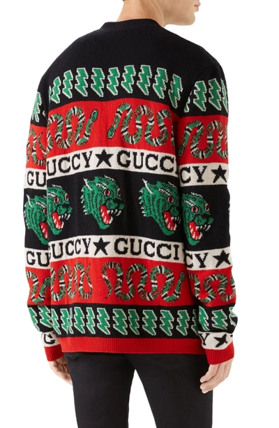 Shop Gucci Logo Wool Cardigan In Black Multi