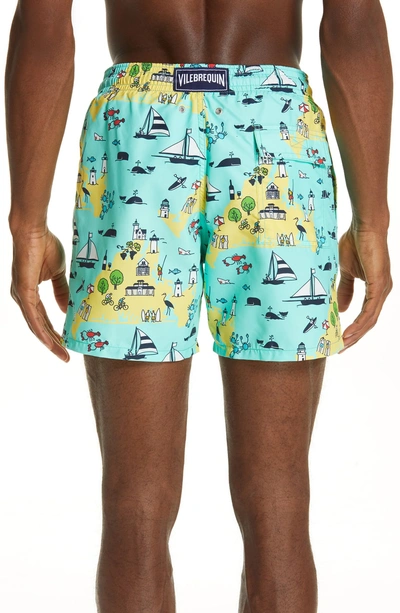 Shop Vilebrequin Martha's Vineyard Print Swim Trunks In Green