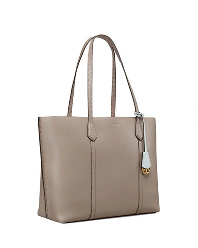 Shop Tory Burch Perry Leather Tote Bag In Gray