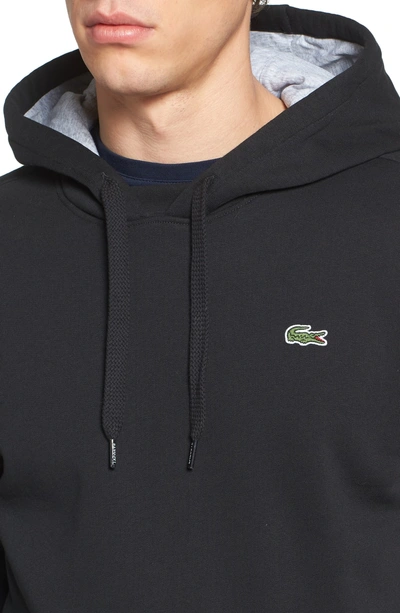 Shop Lacoste Sport Cotton Blend Hoodie In Black/ Silver Chine