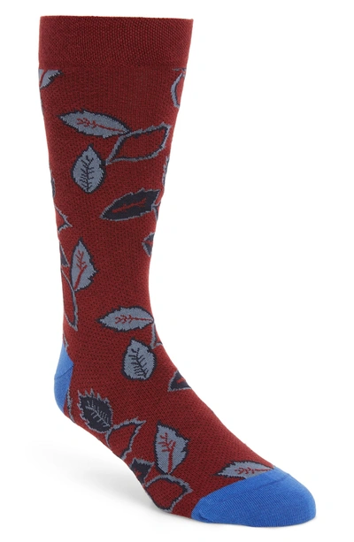 Shop Ted Baker Leaf Socks In Dark Red