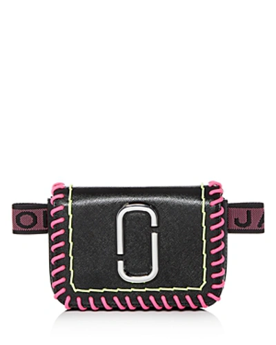 Shop Marc Jacobs Hip Shot Whipstitch Leather Convertible Belt Bag In Black/silver