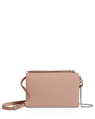 Shop Allsaints Fetch Large Leather Chain Wallet Crossbody In Nude Pink/silver