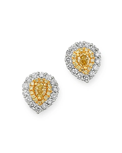 Shop Bloomingdale's Pear Shaped Yellow & White Diamond Stud Earrings In 18k White & Yellow Gold - 100% Exclusive In Yellow/white